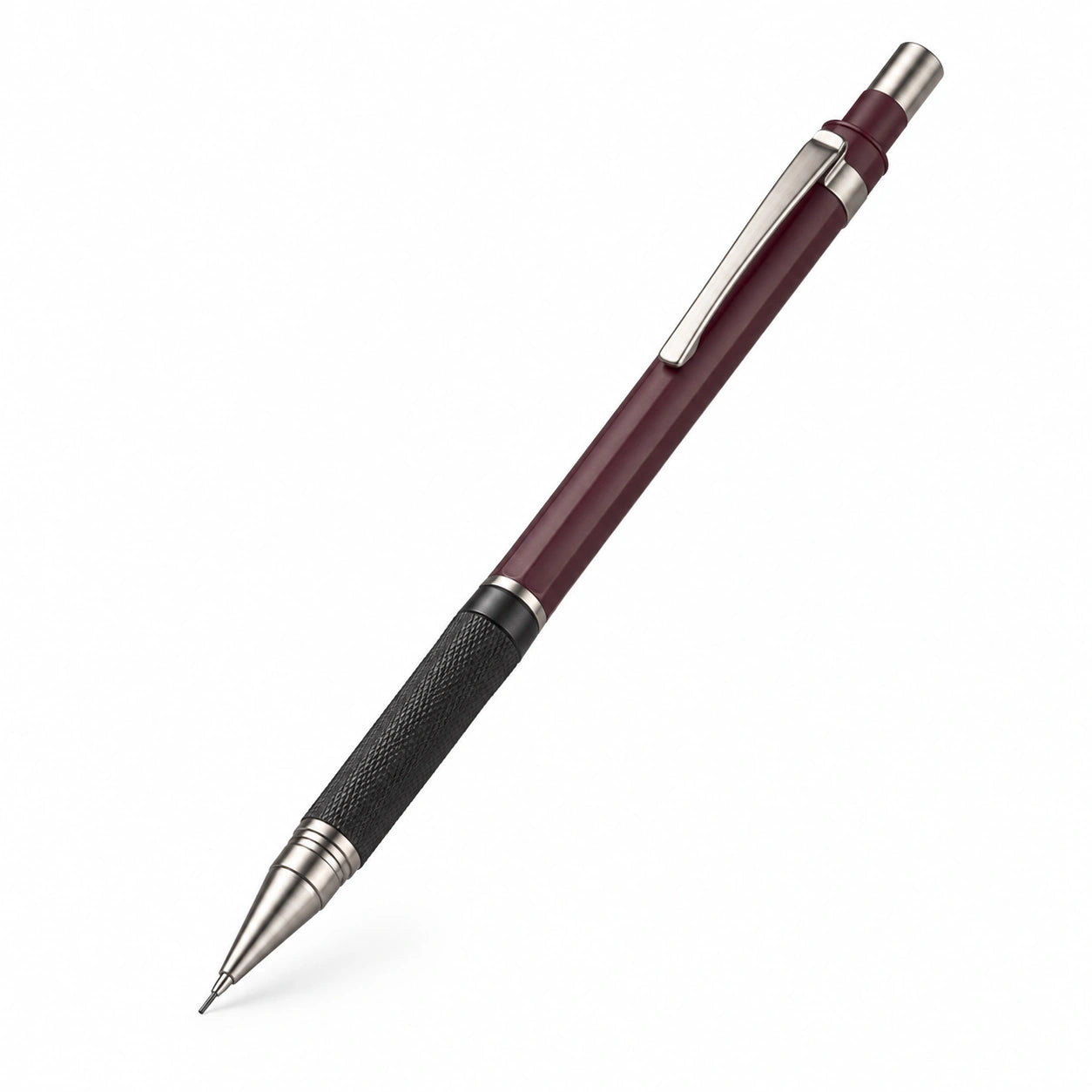 Burgunderroter Druckbleistift mit Metall- und Gummigriff
