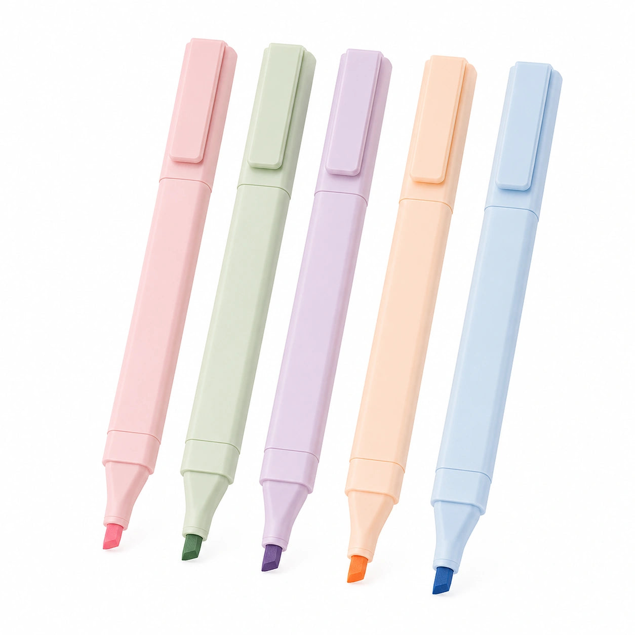 Pastellfarbene Textmarker-Set, 5 Stück, Rosa/Grün/Lila/Orange/Blau