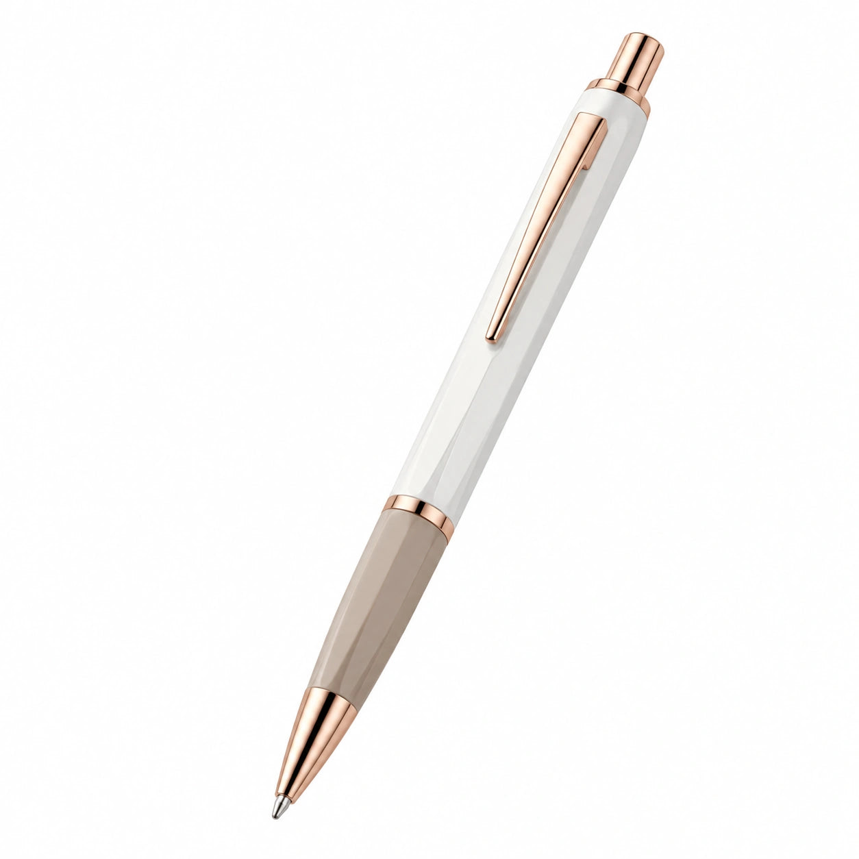 Eleganter Kugelschreiber Weiß und Roségold mit Druckmechanismus
